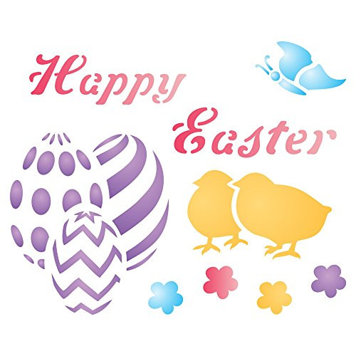 Happy Easter Stencil, 4 x 3.25 inch - Classic Easter Card Design Stencils for Painting Template