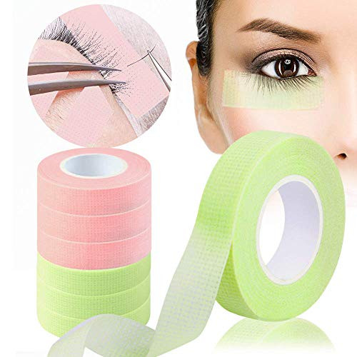 6 Rolls Eyelash Tape, Green Pink Lash Adhesive Fabric Eyelash Tapes, for Eyelash Extension Supply Breathable Micropore Fabric Medical Tape Under Eye Individual Eye Lashes Tools