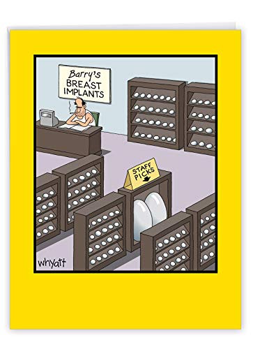 Jumbo Staff Picks Birthday Card' Big Greeting Card with Envelope 8.5 x 11 Inch - Breast Implants for Sale - Best Seller is Biggest Size - Funny Cartoon Stationery Happy Bday J1272