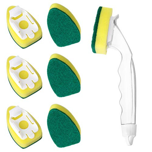 CHARMINER Sponge Wand Refills,Heavy Duty Dish Wand,Replacement Sponge Heads,1 Dish Wand and 7 Refill,Scrub Dish Sponge Wand Brush for Kitchen Sink Pot(Green