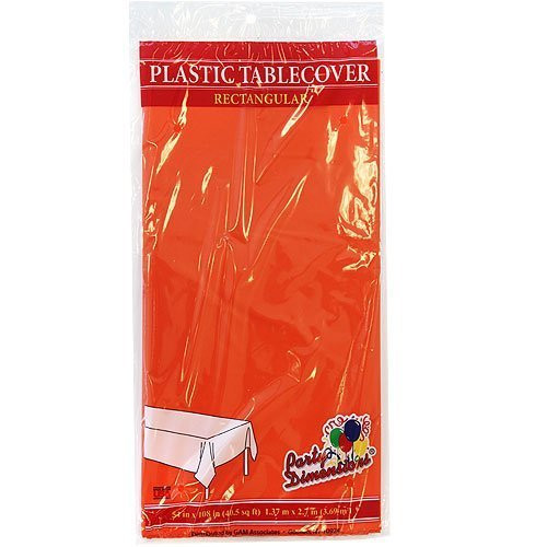 Plastic Party Tablecloths - Disposable, Rectangular Tablecovers - 4 Pack - Orange - By Party Dimensions