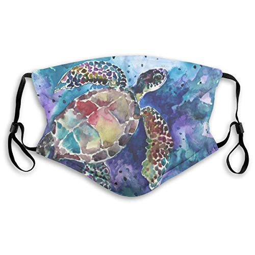 Doomfist Underwater Watercolor Painting Sea Turtles Dust Washable Reusable Filter and Reusable Mouth Warm Windproof Dust Cotton Face