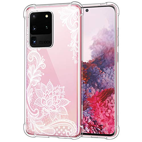 MoKo Compatible with Samsung Galaxy S20 Ultra Case, Reinforced Corners Shockproof TPU Bumper Thin Anti-Yellow Hard Cover Fit Galaxy S20 Ultra 5G 6.9 inch 2020 - Crystal Lace