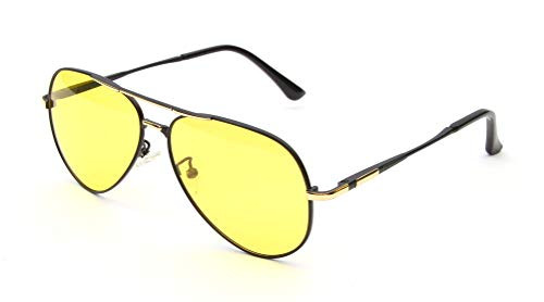 Yellow Aviator Drivers Glasses/Sunglasses   Blue Light Blocking, Anti-Glare, Photochromic, Polarized Lenses for Day  and  Night Driving