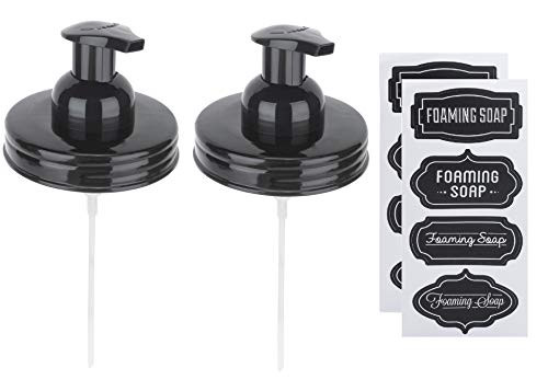 Jarmazing Products Wide Mouth Mason Jar Foaming Soap Dispenser Lids - for All Wide Mouth Jars Black - 2 Pack