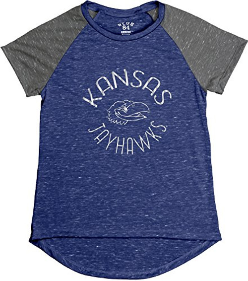 NCAA Kansas Jayhawks Women's Gracie Confetti Raglan Tee, Large, Royal NCAA Kansas Jayhawks Women's Gracie Confetti Raglan Tee, Large, Royal