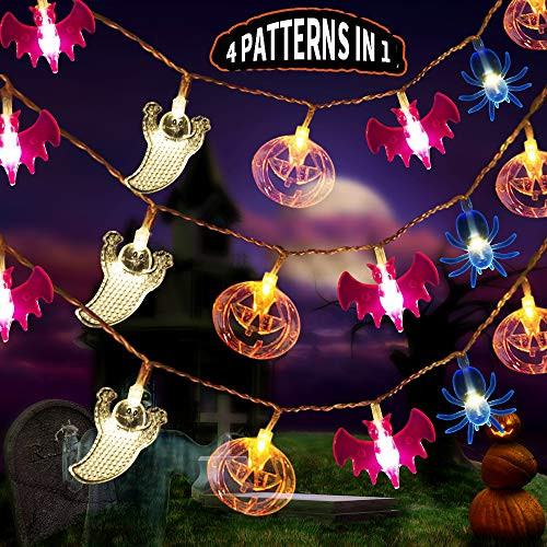 MZD8391 Halloween Decorations Lights, 4 Patterns in 1 Halloween String Lights, Pumpkin Bat Ghost Spider 20 LED Fairy Lights for Indoor/Outdoor Halloween Party Decoration (Battery Operated) MZD8391 Halloween Decorations Lights, 4 Patterns in 1 Halloween String Lights, Pumpkin Bat Ghost Spider 20 LED Fairy Lights for Indoor/Outdoor Halloween Party Decoration (Battery Operated)