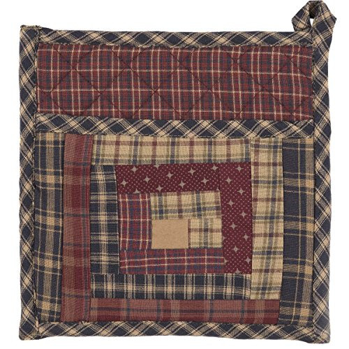 VHC Brands Rustic Tabletop Kitchen Millsboro Fabric Loop Cotton Patchwork Pocket Square Table Décor, Pot Holder, Burgundy VHC Brands Rustic Tabletop Kitchen Millsboro Fabric Loop Cotton Patchwork Pocket Square Table Décor, Pot Holder, Burgundy