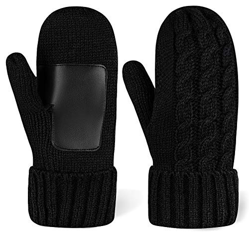 Women's Cold Weather Mittens - Thick Cable Knit Fleece Lined Winter Mittens for Women - Warm Chunky Black Snow Gloves Women's Cold Weather Mittens - Thick Cable Knit Fleece Lined Winter Mittens for Women - Warm Chunky Black Snow Gloves