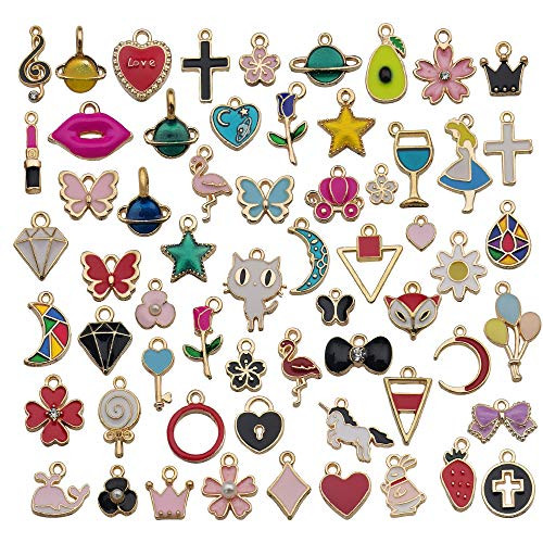 60pcs Assorted Gold Plated Lollipop Enamel Animals Fruit Moon Star Dainty Dangle Flowers Pendants Charms Necklace Bracelet Charms for Jewelry Making HM484 60pcs Assorted Gold Plated Lollipop Enamel Animals Fruit Moon Star Dainty Dangle Flowers Pendants Charms Necklace Bracelet Charms for Jewelry Making HM484