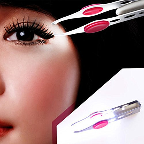 LED Light Women Eyebrow Tweezer,Stainless Steel Tweezer Makeup Tool
