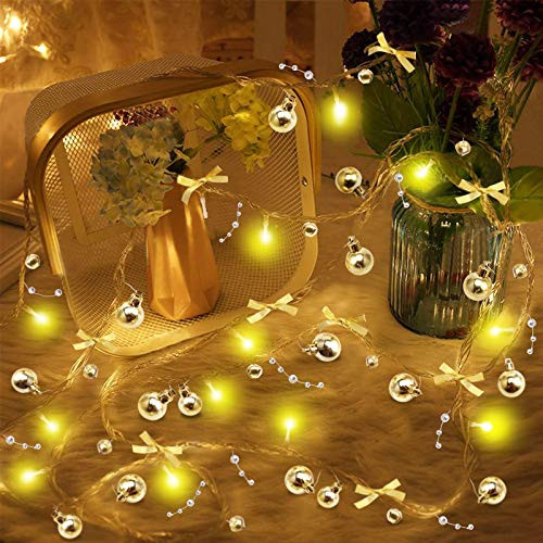 Christmas Led String Lights Battery Operated Garland with Lights Christmas Round Bell Gold Ball Decorated Wire Light (Gold Ball)