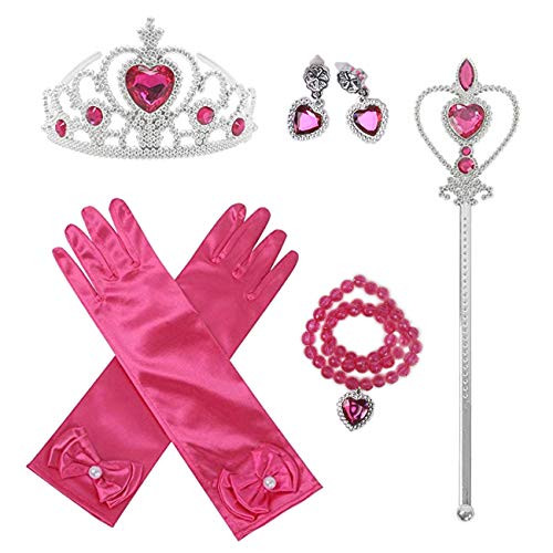 Orgrimmar Princess Dress Up Accessories Gloves Tiara Crown Wand Necklaces Presents for Kids Girls (Rose red) Orgrimmar Princess Dress Up Accessories Gloves Tiara Crown Wand Necklaces Presents for Kids Girls (Rose red)