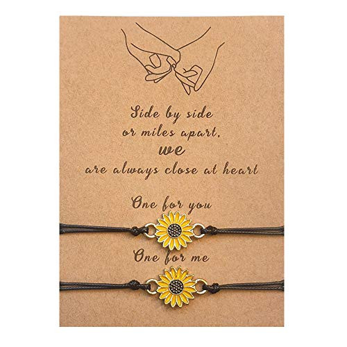 Pinky Promise Distance Bracelets Matching Bracelets Set of 2 Couples Bracelet for Boyfriend Girlfriend Best Friend Adjustable Bracelet for Family Women Teen Girls Sisters (Yellow Sunflower)