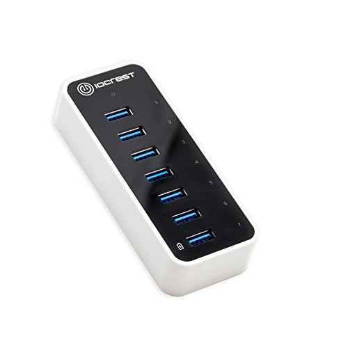Syba SY-HUB20152 SuperSpeed USB 3.0 7 Port Hub Support Fast Charging with 12V/3A AC Power Adapter, Black/White