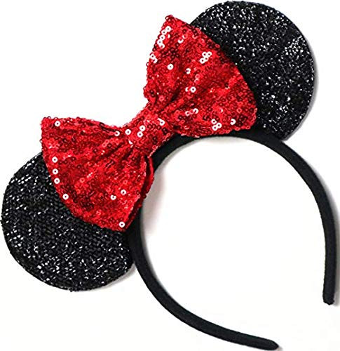 CLGIFT Red sparkle minnie ears, Silver gold blue minnie ears, Rainbow Sparkle Mouse Ears,Classic Red Sequin Minnie Ears (Classic red)