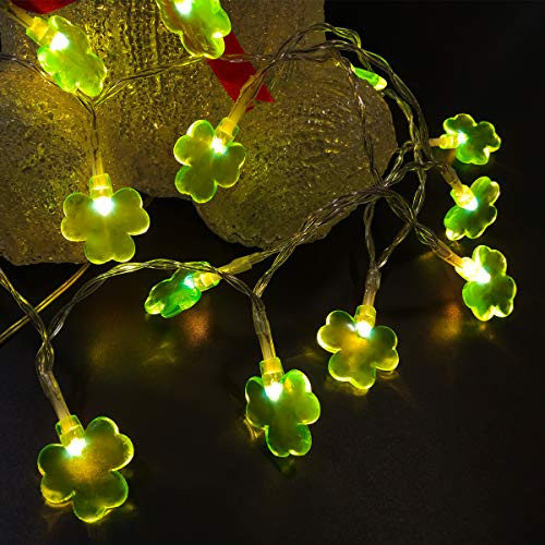St. Patrick's Day Decorations,10ft 20 LED Shamrocks String Lights Indoor Outdoor, Lucky Clover String Lights for Garden Home Spring St. Patrick's Day Party Waterproof Battery Powered(8 Light Modes)