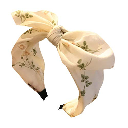 Sayhi Women's Printing Bow Hairband Headband Broadside Comfortable Hair Hoop Hair Accessories for Women Girls (Beige,free size)