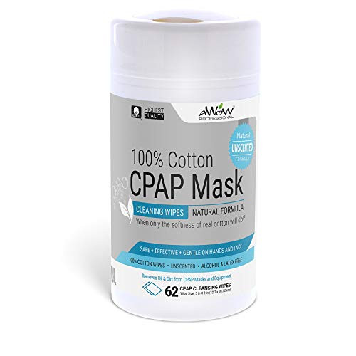 AWOW Professional Unscented 100percent Cotton CPAP Mask Cleaning Wipes, 62 Wipes, Natural Formula