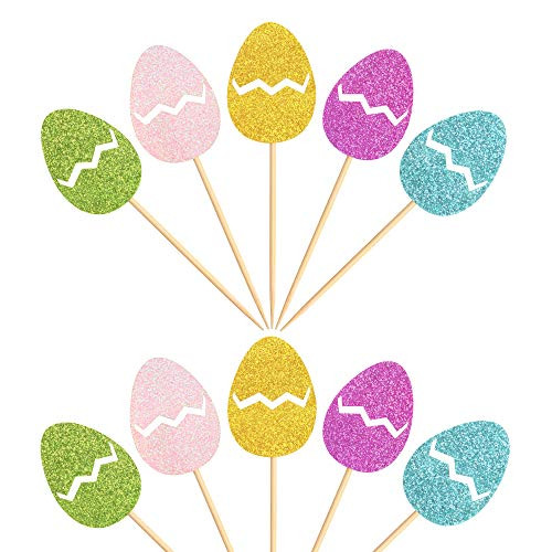 Easter Egg Cupcake Topper Glitter Cupcake Topper Easter Party Cake Topper Decorations, 30pcs (EGG)