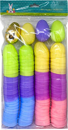48 Pack Plastic Pastel Hinged Easter Egg Assortment Perfect for Easter Egg Hunt With Surprise Golden Egg