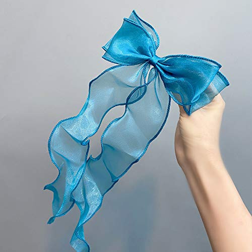 QUYTT  Bow Ribbon Hair Clips  Girls Hairdressing Ponytail Sweet Hair Accessories Lace Hairpins Ribbon Barrettes blue