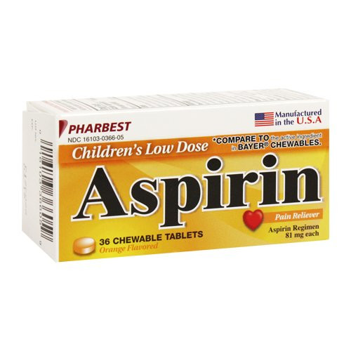 Pharbest Aspirin Low Dose 81mg Each  Chewable  36 Count Bottle  Orange Flavor