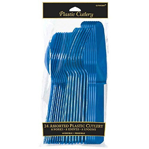 Assorted Plastic Cutlery  Bright Royal Blue  Pack of 24 Party Supply