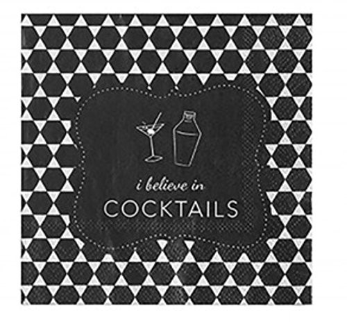 Harman I Believe in Cocktails Beverage Paper Napkins  Black  20-ct