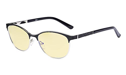 Eyekepper Ladies Blue Light Blocking Glasses with Yellow Filter Lens - Semi Rimless Computer Eyeglasses Women - UV420 Cateye Eyewear - Black