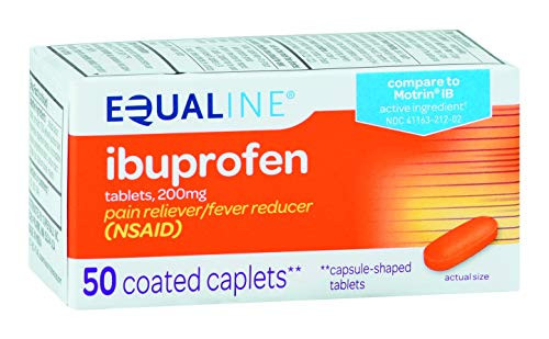 Equaline Pain Reliever Fever Reducer  200mg Ibuprofen Tablet  Orange Caplets  Temporary Pain Relief  50 Counts