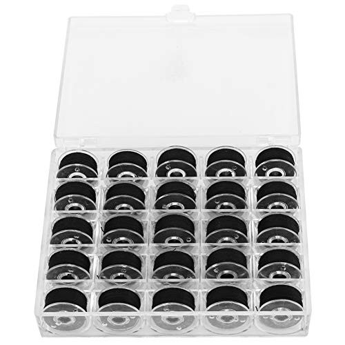 Pssopp 25Pcs Black Embroidery Bobbin Thread Sewing Machine Bobbins Sewing Threads with Bobbin Case