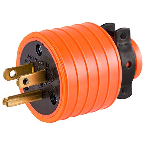 GE 18191 Grounding Heavy Duty Plug with Metal Cord Clamp  Orange