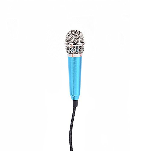 Aland 3.5mm Universal Wire Connect Karaoke Metallic Mini Microphone for Cell Phone PC Mobile Phone Metal Microphone Mobile Phone Microphone K Song Dedicated Blue