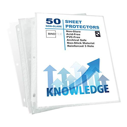 Binditek 50 Pack Sheet Protectors 8.5 x 11 Inches Non-Glare Clear Page Protectors for 3 Ring Binder  Top Loading Paper Protector Letter Size  Plastic Sleaves for Binders  Archival Safe  Acid-Free