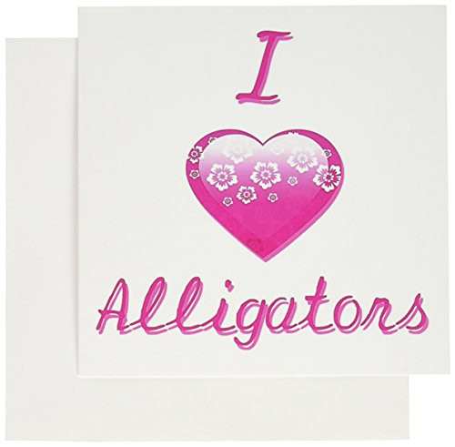 3dRose Pretty Pink Flowery I Love Alligators - Greeting Cards  6 x 6 inches  set of 12  gc_121391_2