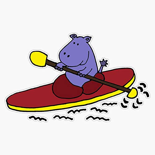 EMC Graphics Cool Funny Purple Hippo in Kayak Vinyl Waterproof Sticker Decal Car Laptop Wall Window Bumper Sticker 5"