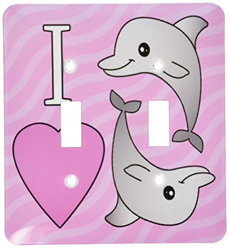 3dRose lsp_24728_2 I Love Dolphins Pink Double Toggle Switch