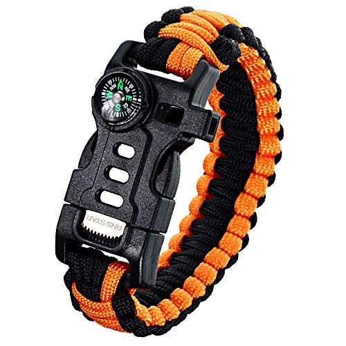 Paracord Survival Bracelet with Paracord Rope 5-in-1 Tactical Bracelet Fire Starter Compass Emergency Whistle and Small Knife for Hiking Traveling Camping Gear Kit Black_Orange Paracord Survival Bracelet with Paracord Rope 5-in-1 Tactical Bracelet Fire Starter Compass Emergency Whistle and Small Knife for Hiking Traveling Camping Gear Kit Black_Orange