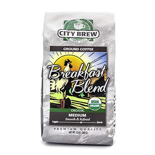 City Brew Coffee, Breakfast Blend, Medium Roast, Ground Coffee, 12 oz Bag, USDA Certified Organic