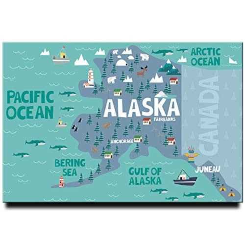Alaska map fridge magnet Anchorage Poster Juneau travel souvenir Fairbanks