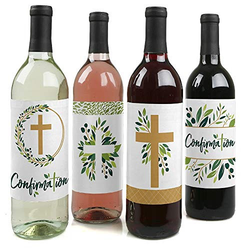 Confirmation Elegant Cross - Religious Party Decorations for Women and Men - Wine Bottle Label Stickers - Set of 4