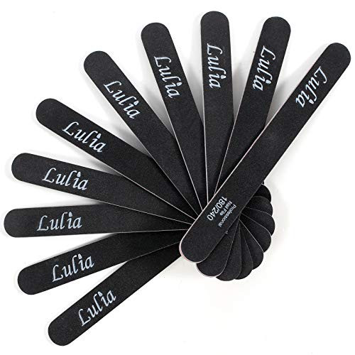 Nail File Professional Emery Board Gel Acrylic Dip Nail care Double Sided 180 240 Grit Black Nail Buffering Files Manicure Pedicure Tools 10Pcs Pack Nail Files Set for Home and Salon Use
