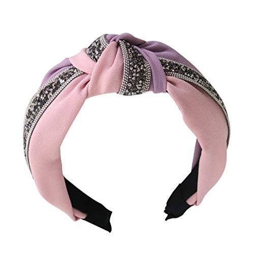 MHDGG Knotted Headbands Rhinestone Headband for Women Girls Wide Striped Headbands Stitching Color Hairband Hair Hoops Head Band Turban Headband Hair Band PinkPlusPurple