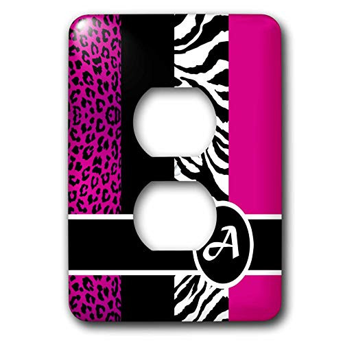 3dRose lsp_35610_6 Two Plug Outlet Cover with Elegant Hot Pink A Monogram