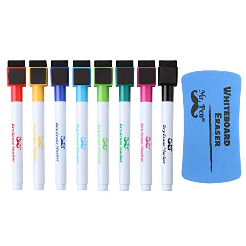 Mr. Pen- Magnetic Dry Erase Markers  8 Pack with 1 Dry Erase Eraser  Dry Erase Markers Magnetic  Dry Erase Markers with Magnet  Dry Erase Magnetic Markers  Dry Erase Pens Fine Tip  Fine Tip Dry Erase