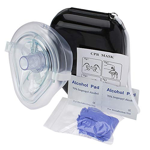 Tactical Black Case - Medical CPR Rescue Mask  Adult Child Pocket Resuscitator  Hard Case with Wrist Strap - 1 Pocket CPR mask in Hard Case - Mask w O2 with Gloves
