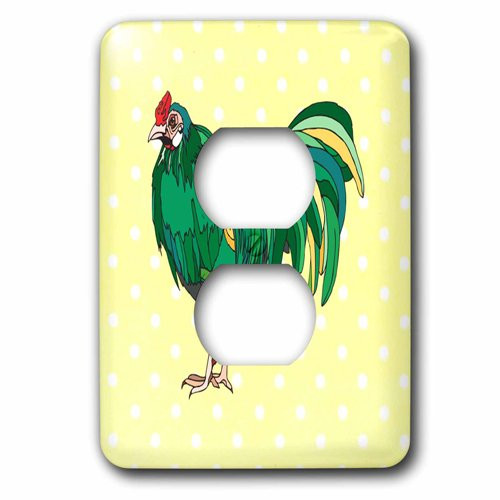 3dRose lsp_219009_6"Print Of Green Rooster On Yellow Dots" 2 Plug Outlet Cover Multicolor 3dRose lsp_219009_6"Print Of Green Rooster On Yellow Dots" 2 Plug Outlet Cover Multicolor