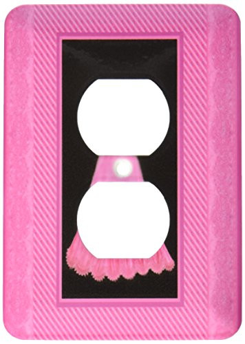 3dRose lsp_30094_6 Two Plug Outlet Cover with Hot Pink Gown with Coordinating Striped and Damask Frame