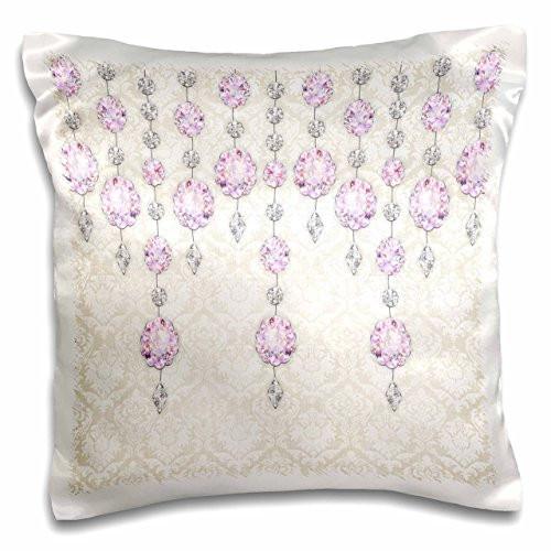 3dRose pc_211113_1 Purple Sparkle Jewels Over a Light Damask Pillow Case  16" x 16"